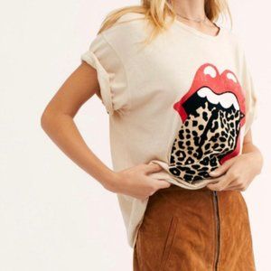 Free People, Daydreamer x Rock N Roll, Rolling Stones Leopard Tongue Tee XS